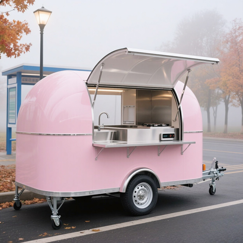 Coffee Equipment Usa - 大型コーヒーBBQフードトラック、移動式フードトレーラーキッチン、エアコン付きピンクフードトラック、フル装備