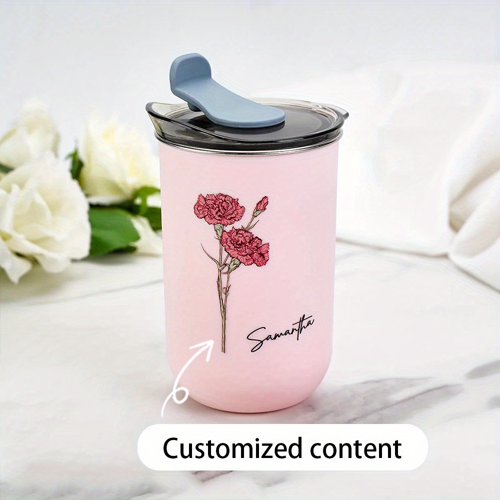 Coffee Equipment Usa - パーソナライズされた誕生花柄コーヒータンブラー、カスタムネーム入りステンレス製トラベルマグ、女性向けカスタム花柄保温カップギフト