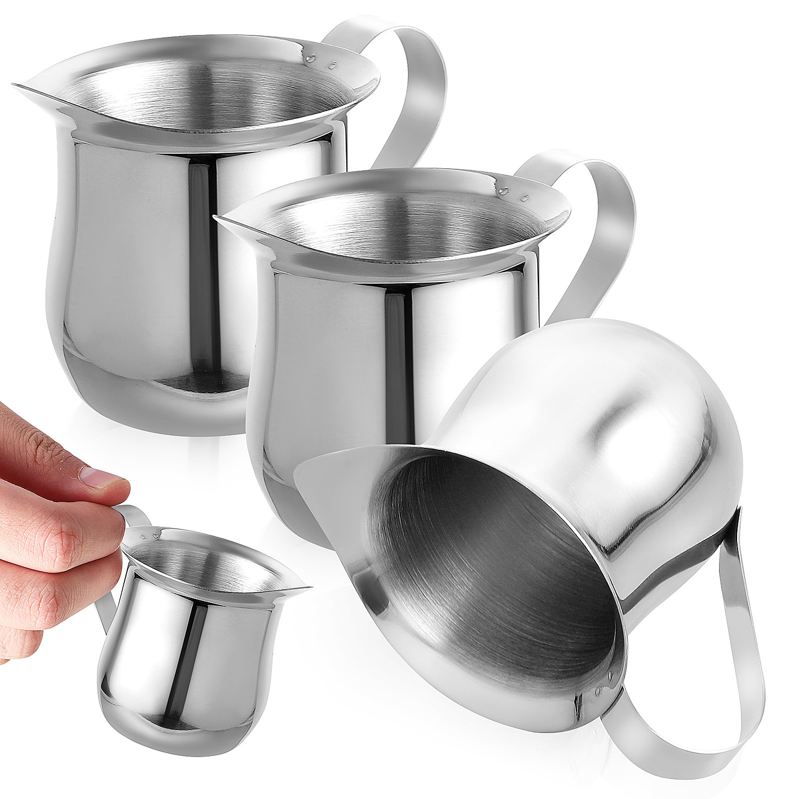 Milk Steaming Pitcher - 3個入りステンレス製ミルクフォーマーカップ 90ml 小型コーヒースチーミングピッチャー シルクのような滑らかなラテアート用 人間工学に基づいたグリップ