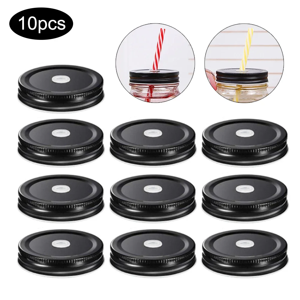 Bean Hopper Lid - 食品用の穴付き70mmマスクキャップ,ストロー付きの再利用可能な漏れ防止シーリングボトル,10個。