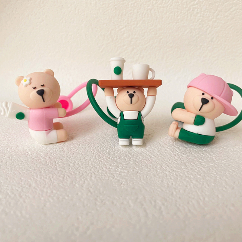 Bean Hopper Lid - 1PC かわいいシリコーンストローカバー漫画クマダストプラグストローキャップ大口径 7-8 ミリメートル飲料水カップアクセサリーに適した