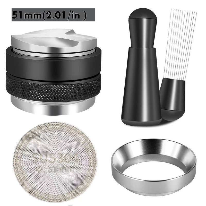 Coffee Equipment Kit - 51/53/58mm 5個入りエスプレッソセット - レベラー＆タンパー（WDTツール＆ドージングファンネル付き）、304ステンレス鋼バリスタキット（119文字）