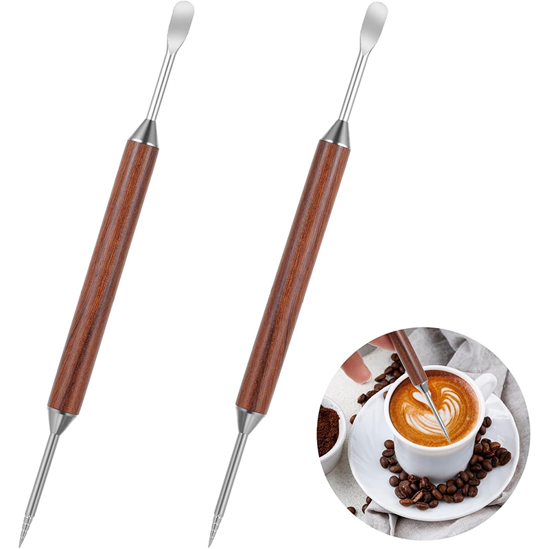 Coffee Equipment Kit - 2 個コーヒーアートペンラテアートアクセサリーツールペンコーヒー装飾用プロフェッショナルエスプレッソミルクフォーム描画キット精度