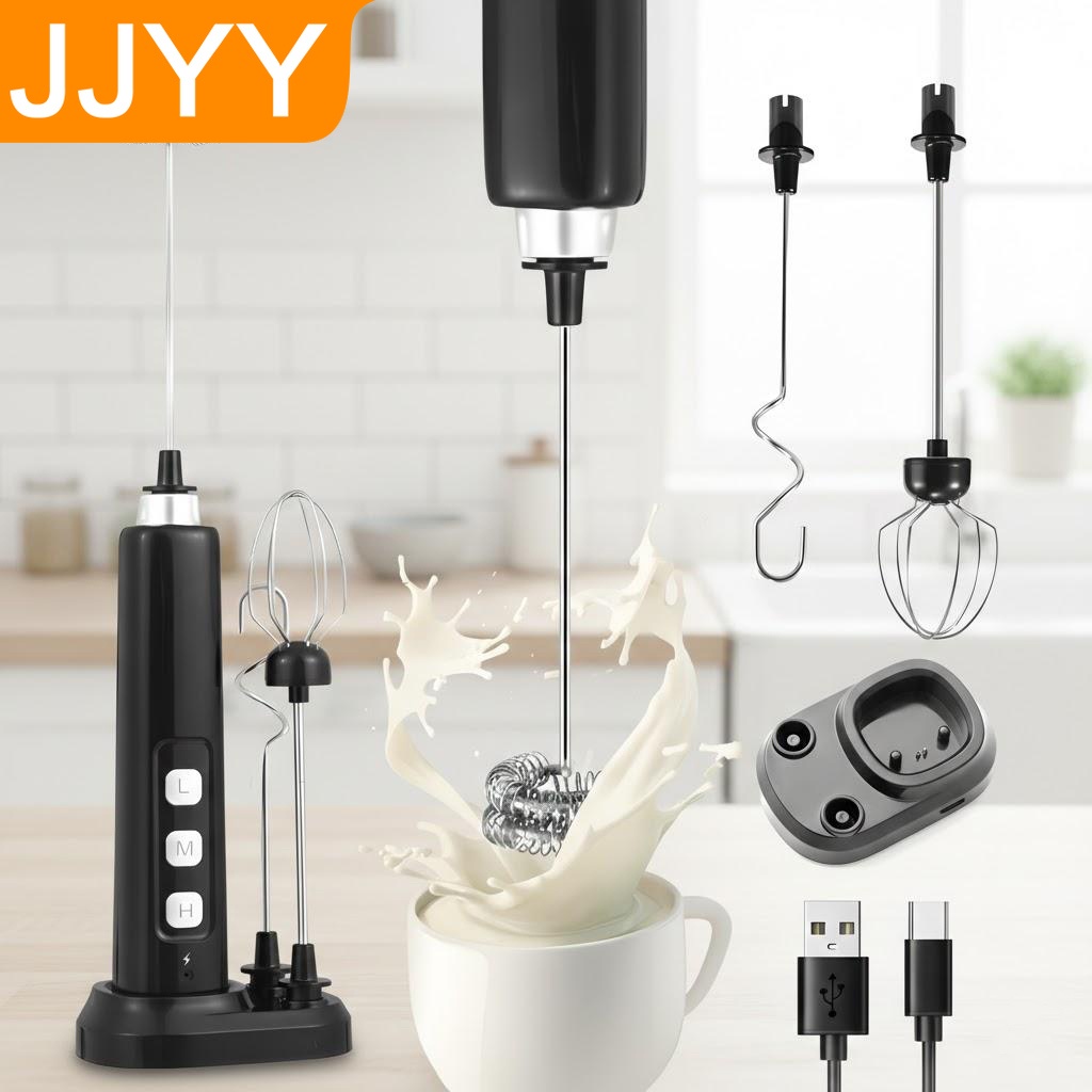 Milk Steaming Pitcher - USB充電式ハンドヘルドミルクフォーマー、3段階速度調整付きミニ電動ミキサー、泡立て・製菓ツール、多機能アタッチメント