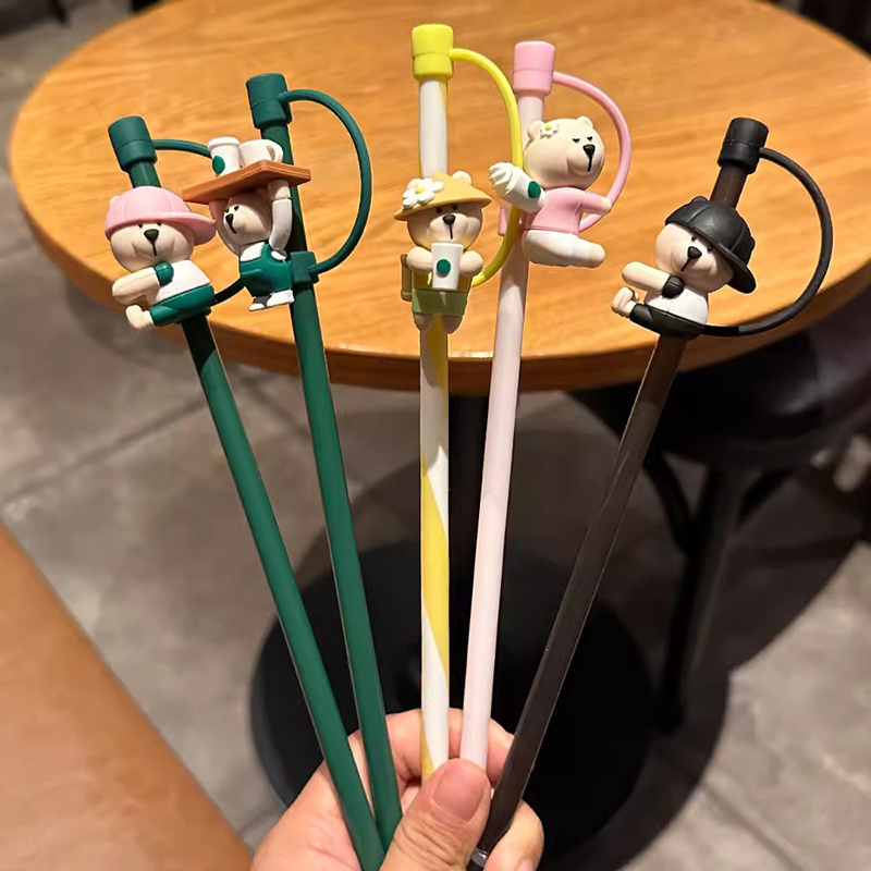 Bean Hopper Lid - かわいいシリコンストローカバー 7-8 ミリメートルストローブラシ付き再利用可能な防沫ストローキャップトッパー 30 40 オンスタンブラーカップアクセサリー