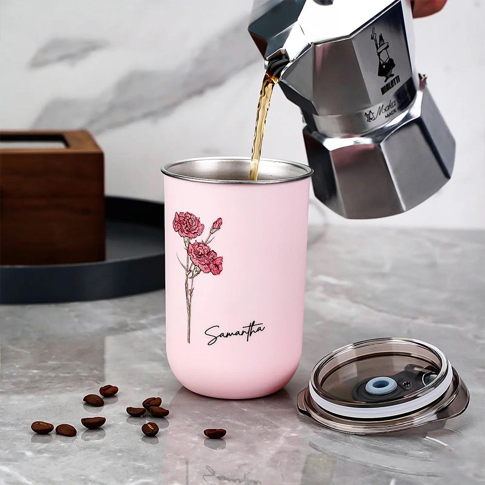 パーソナライズされた誕生花柄コーヒータンブラー、カスタムネー - Coffee Equipment Usa のレビューと価格