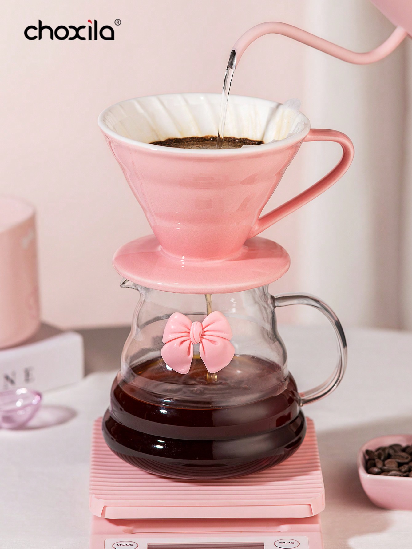 ピンクのプアオーバーコーヒーセット1セット、ハンドバッグ付き - Coffee Equipment Kit のレビューと価格